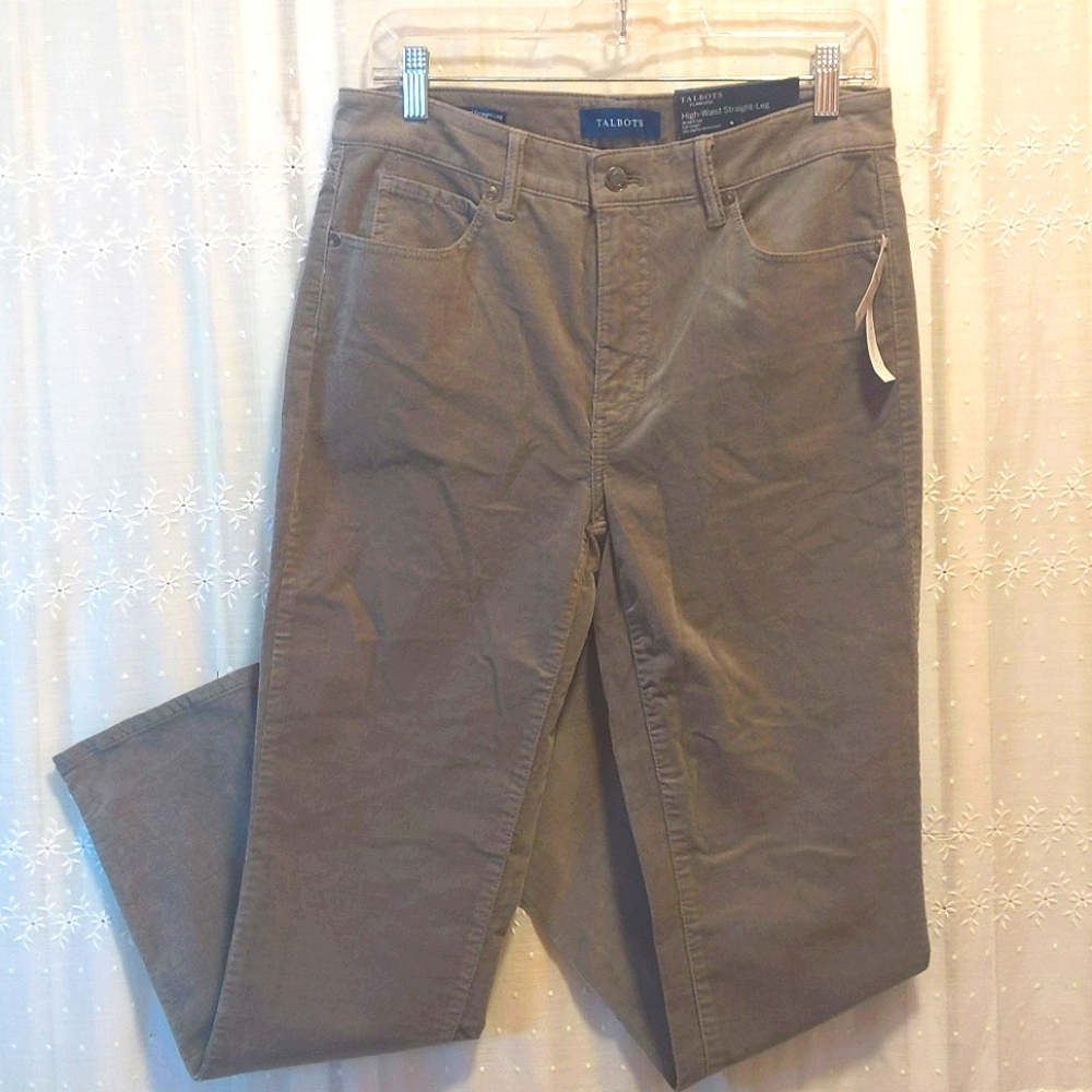 Talbots NWT flawless high-waist straight leg grey corduroy pant size 6p